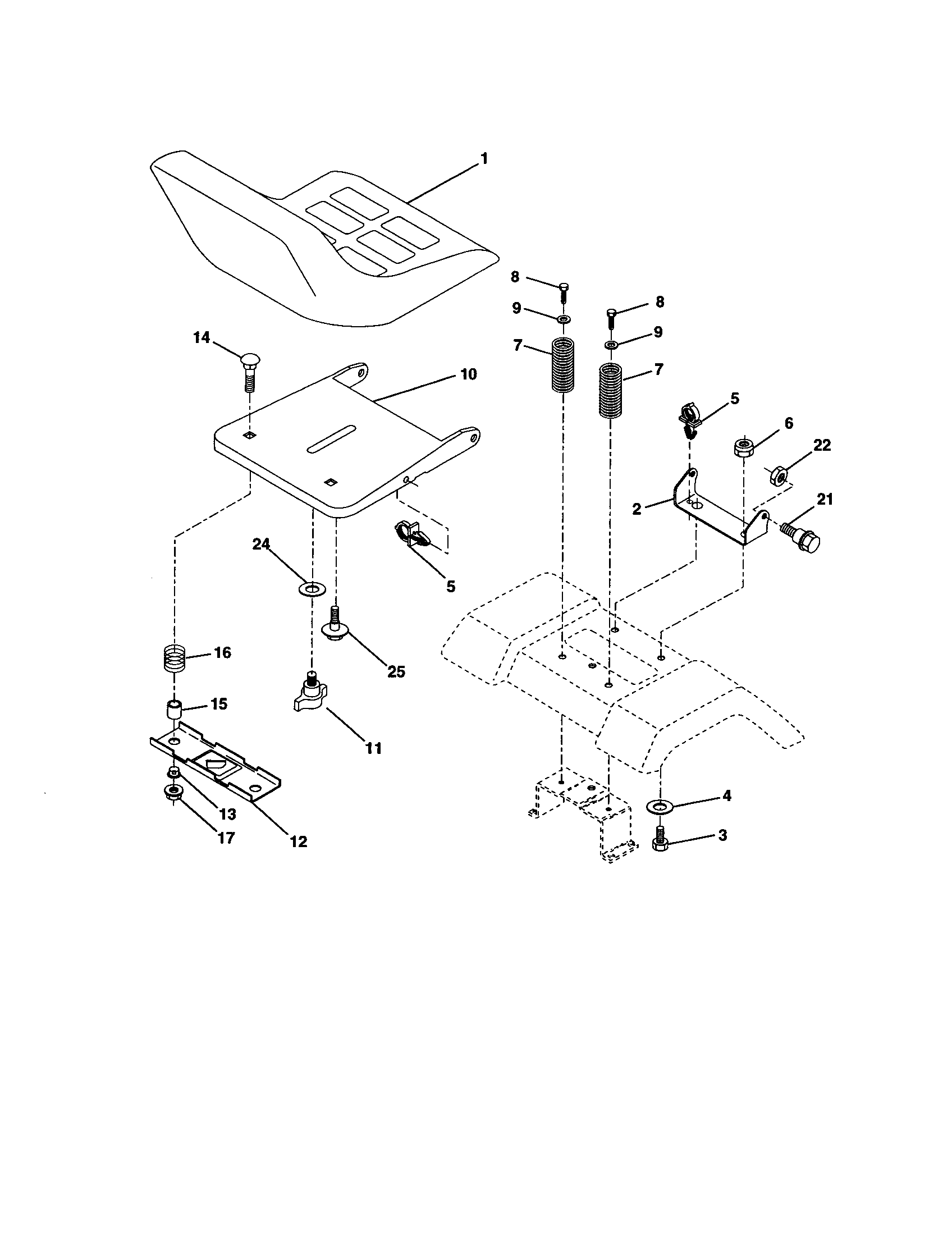 Seat Assembly Diagram and Parts List for 917277020  Craftsman Lawn Tractor