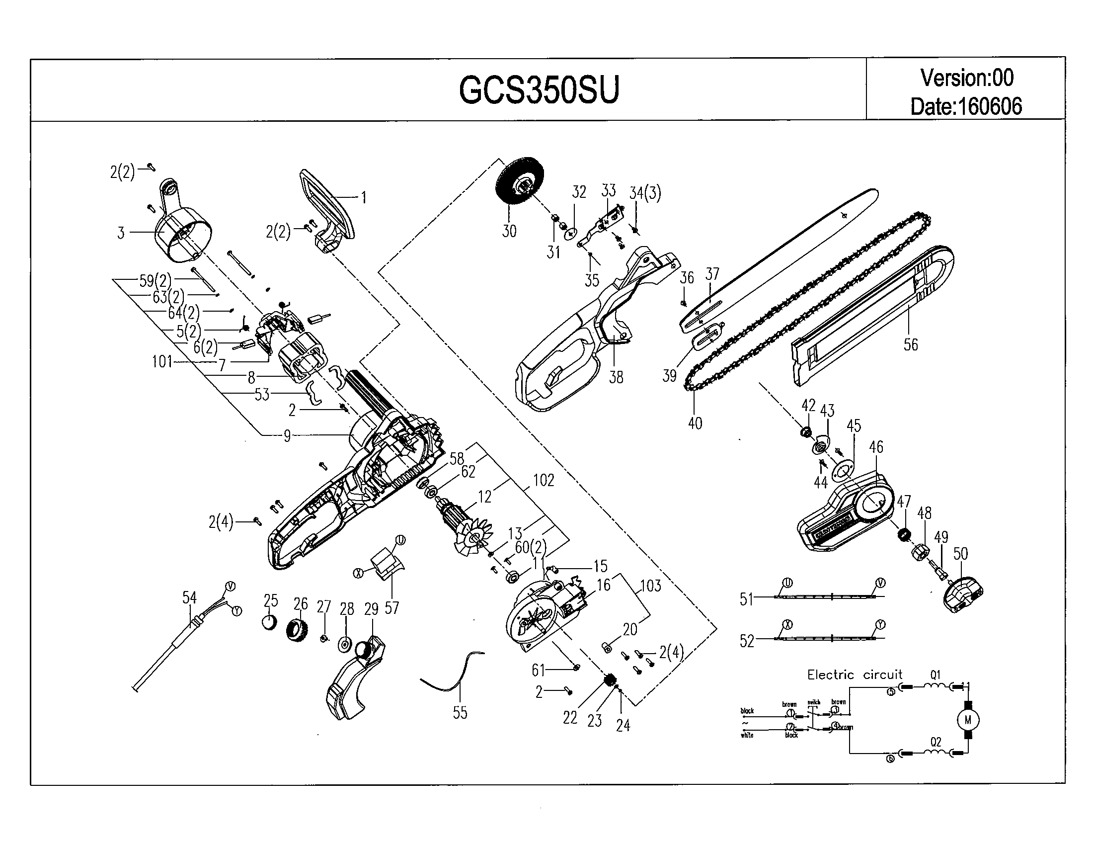 Main Asy Diagram and Parts List for 172740500  Craftsman Chainsaw