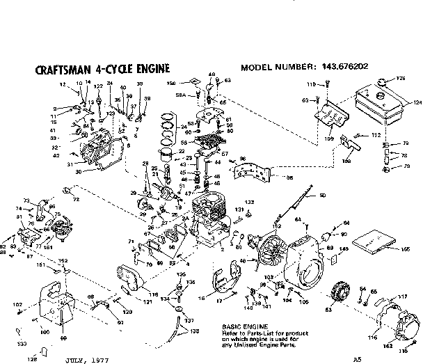 Engine Diagram and Parts List for 143676202  Craftsman Engine