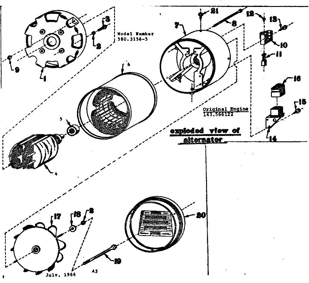 Rotor And Stator Assembly Diagram and Parts List for 5803156-5  Craftsman Engine