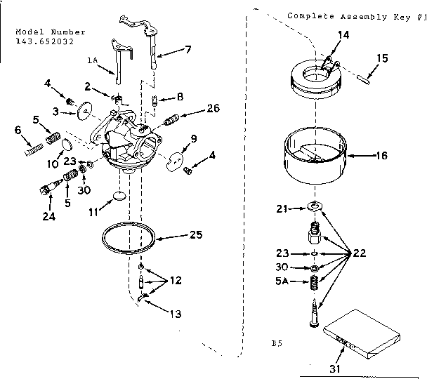 Carburetor Diagram and Parts List for 143652032  Craftsman Engine