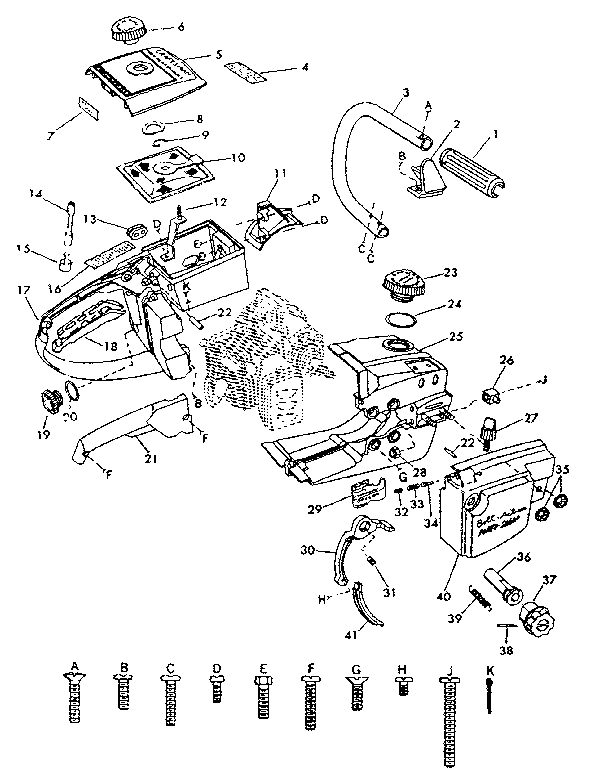 Main Frame Diagram and Parts List for 917351491  Craftsman Chainsaw