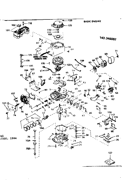 Replacement Parts Diagram and Parts List for 143346092  Craftsman Engine