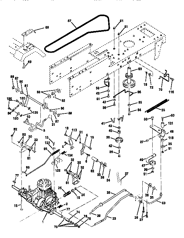 Drive Diagram and Parts List for 917258080  Craftsman Lawn Tractor