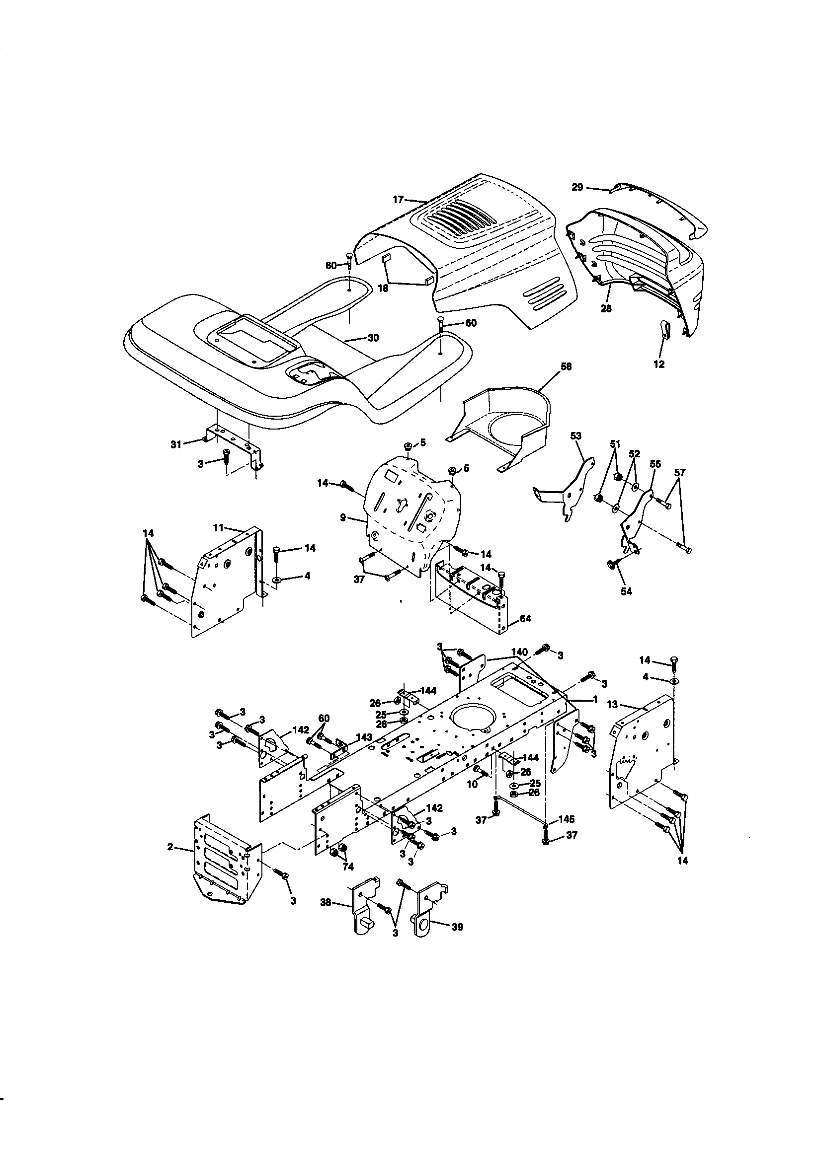 Chassis And Enclosures Diagram and Parts List for 917271012  Craftsman Lawn Tractor