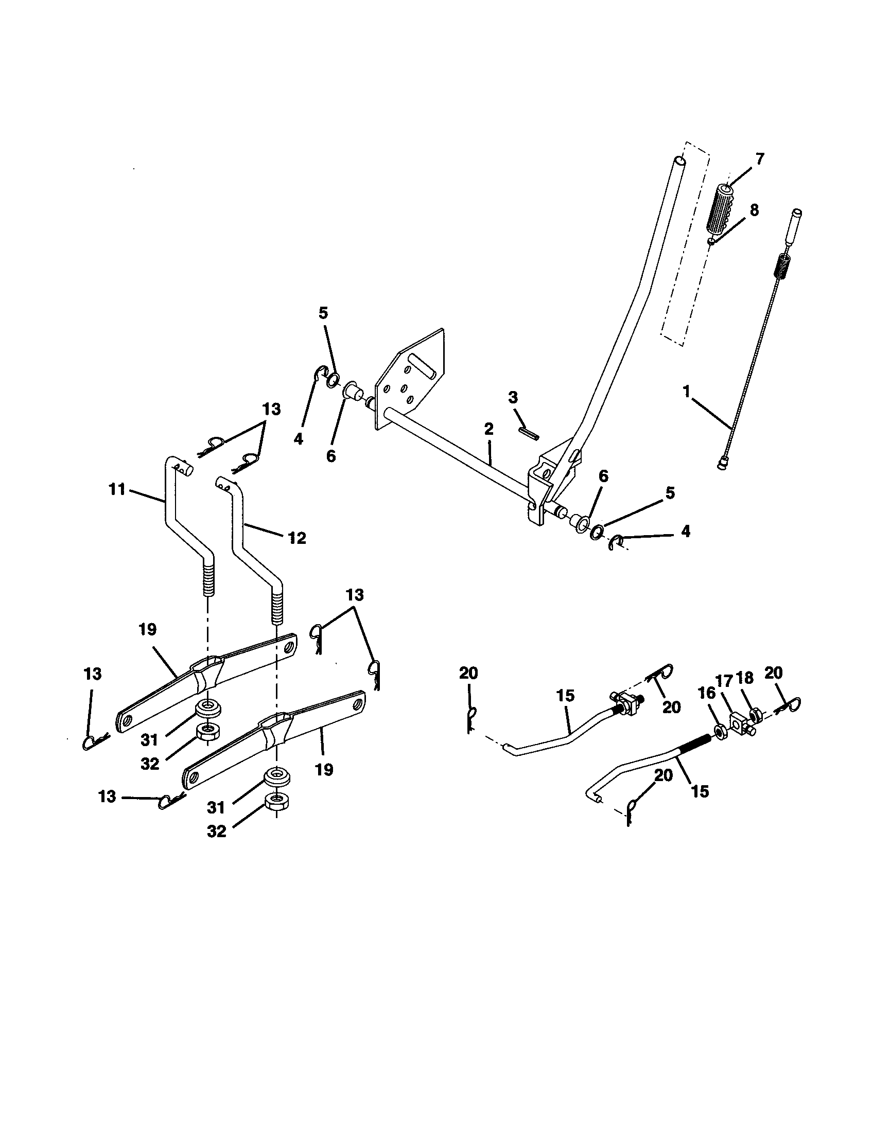 Mower Lift Diagram and Parts List for 917277410  Craftsman Lawn Tractor