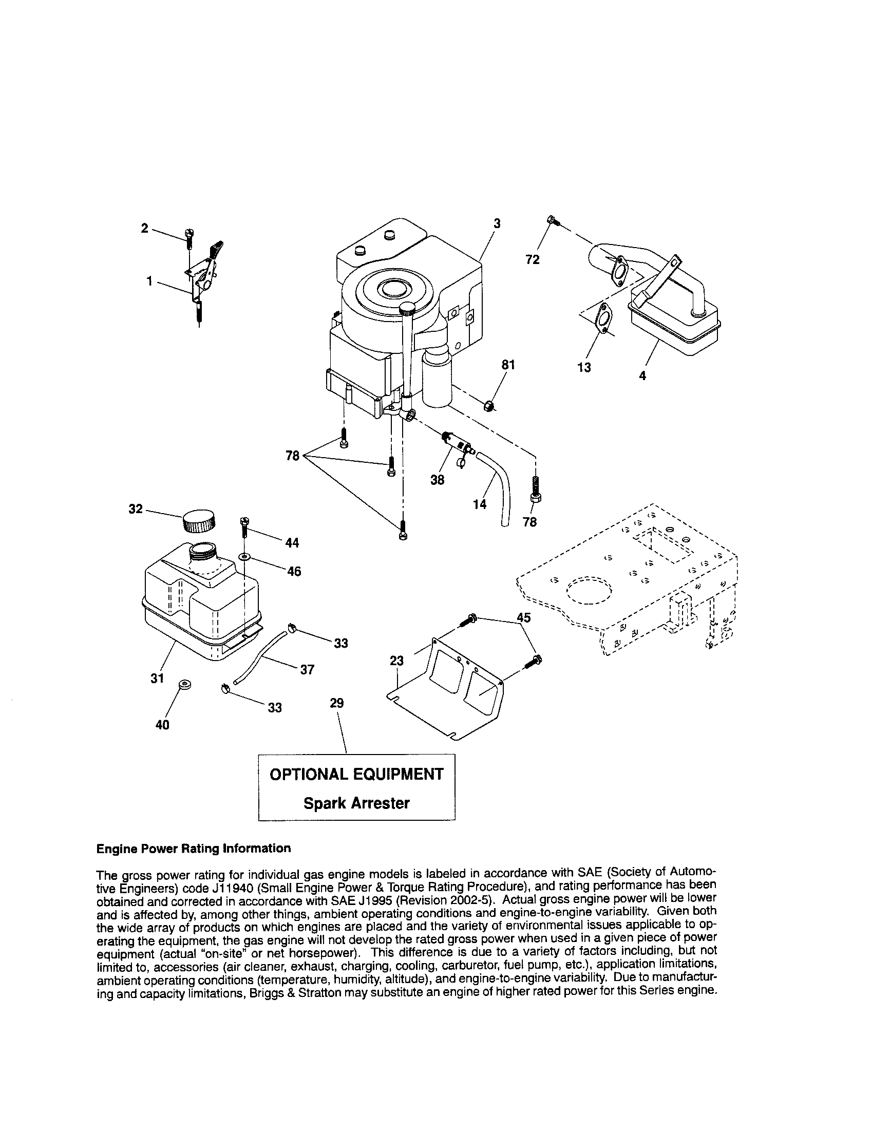 Engine Diagram and Parts List for 917286050  Craftsman Lawn Tractor