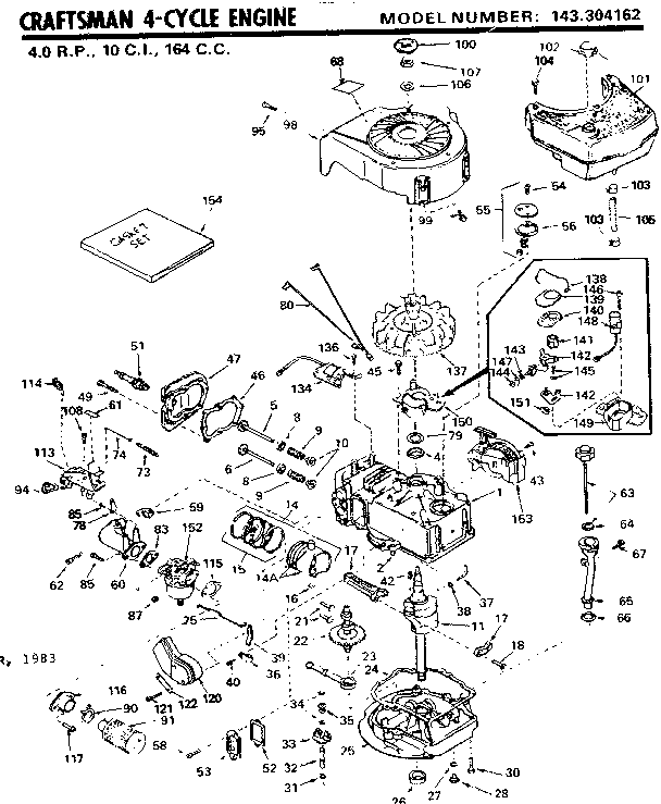 Replacement Parts Diagram and Parts List for 143304162  Craftsman Engine