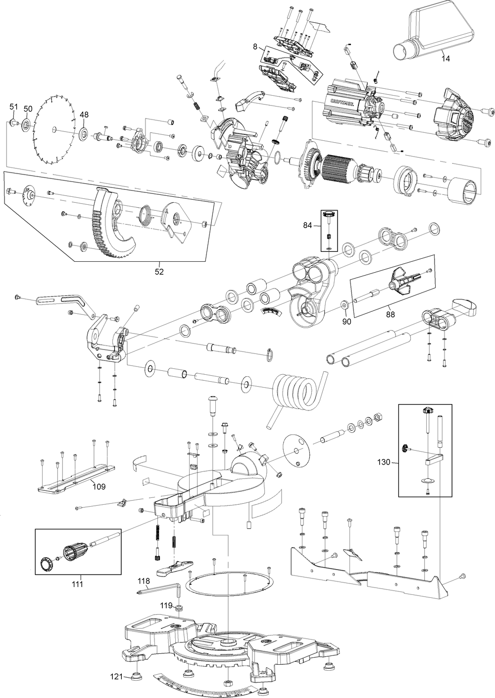 Diagram Diagram and Parts List for CMCS714M1 Type 1 Craftsman Miter Saw