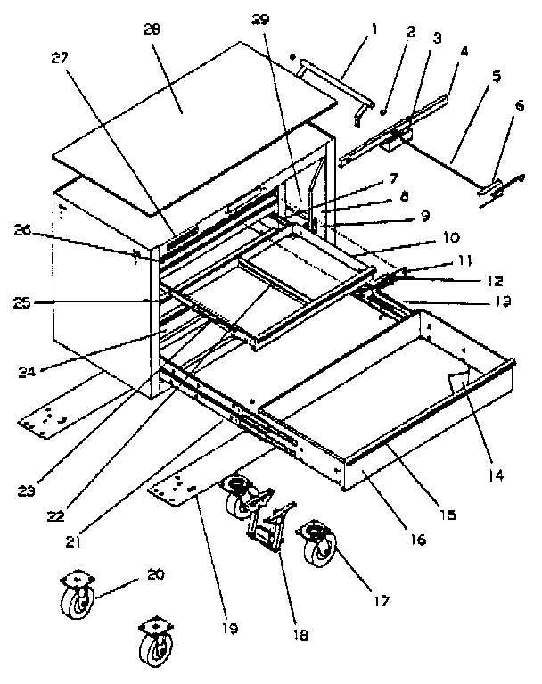 Mobile Tool Cart Diagram and Parts List for 706653040  Craftsman Tool Stand & Cart