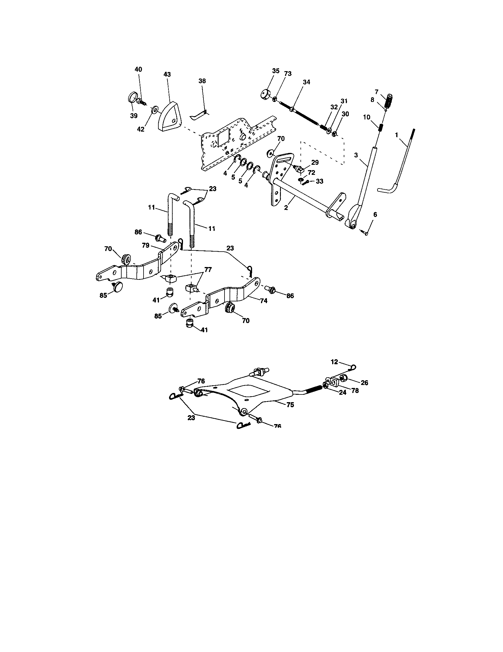 Lift Assembly Diagram and Parts List for 917276230  Craftsman Lawn Tractor