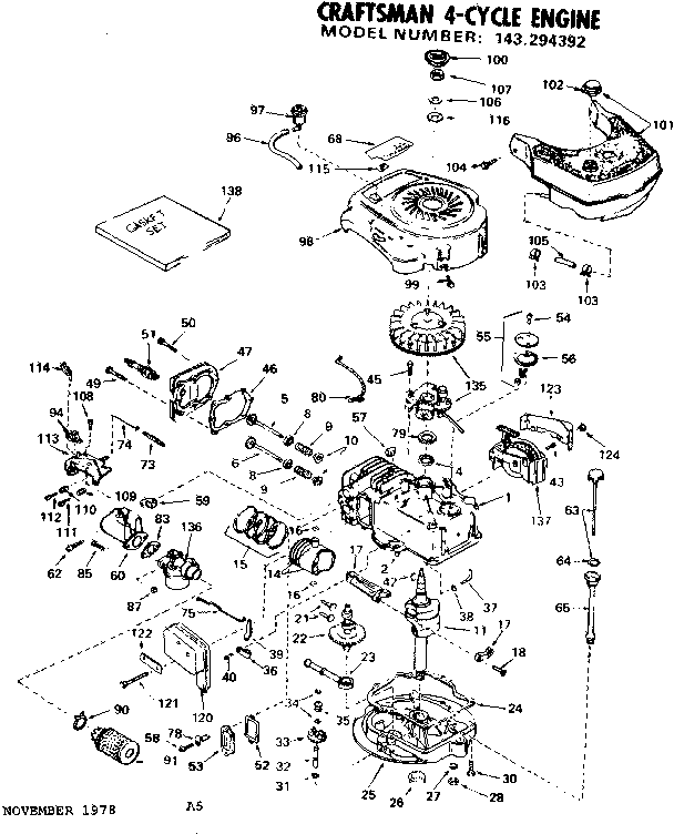 Replacement Parts Diagram and Parts List for 143294392  Craftsman Engine
