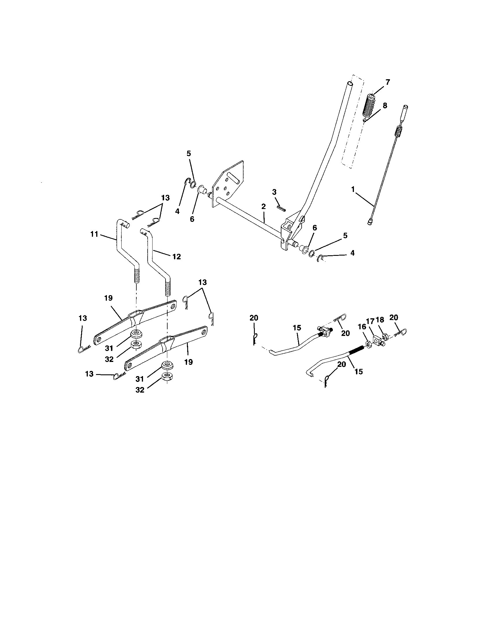Lift Assembly Diagram and Parts List for 917273404  Craftsman Lawn Tractor