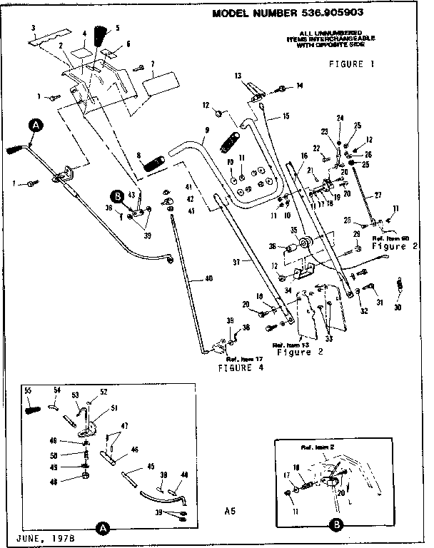 Handle Assembly Diagram and Parts List for 536905903  Craftsman Snow Blower