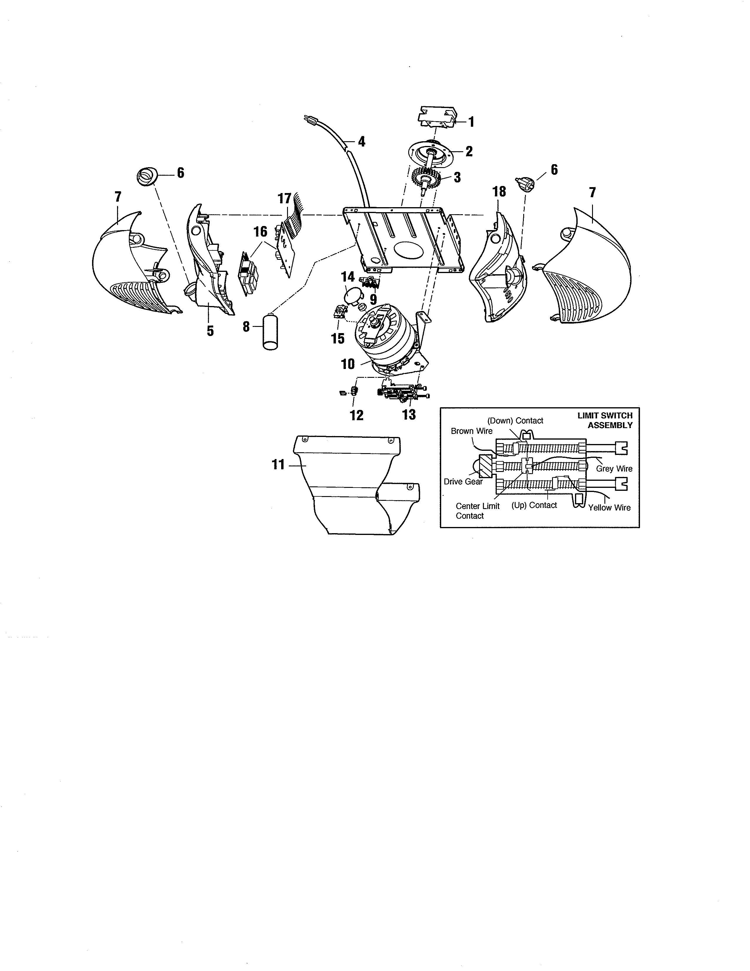 Motor Unit Assembly Diagram and Parts List for 13953990DS  Craftsman Garage Door Opener