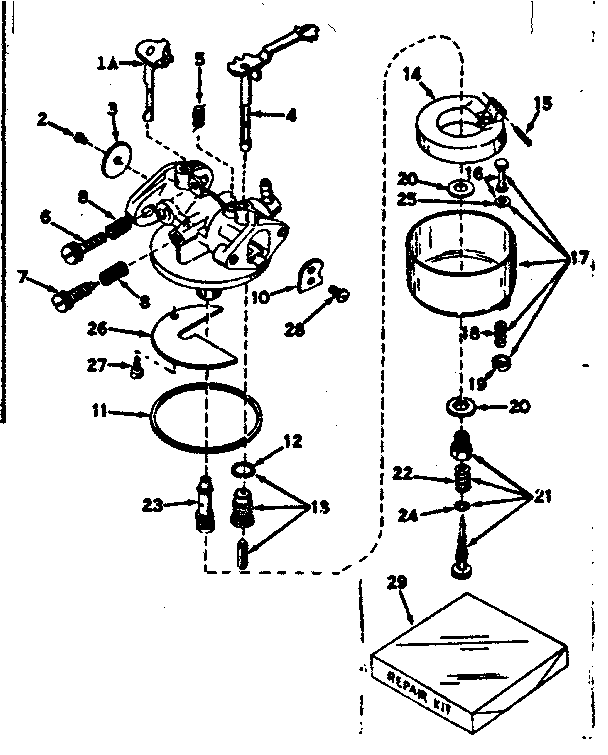 Carburetor Diagram and Parts List for 143531182  Craftsman Engine