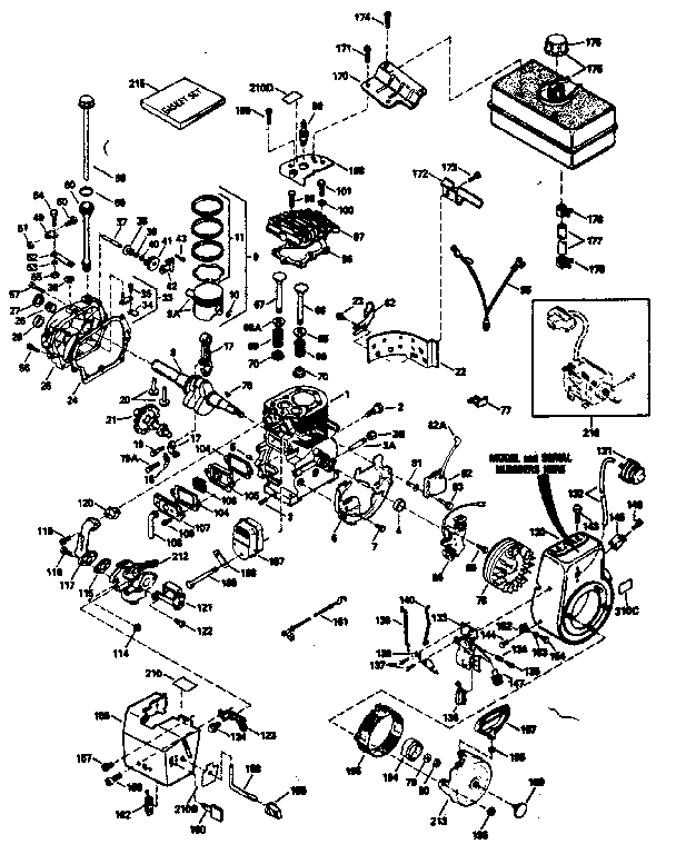 Basic Engine Diagram and Parts List for 143796032  Craftsman Engine