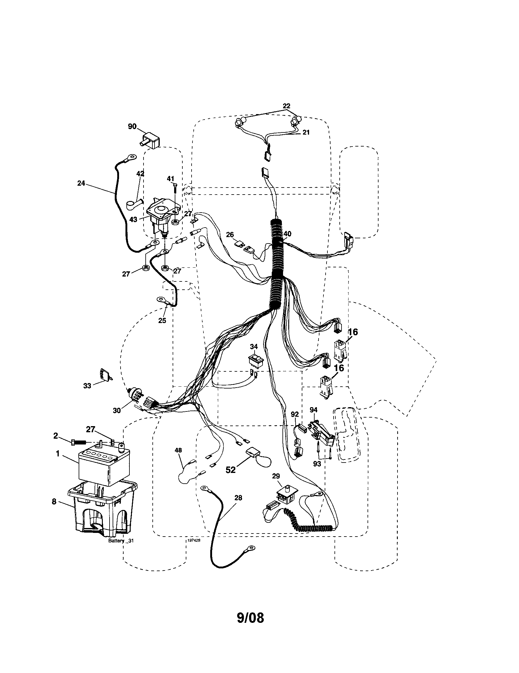 Electrical Diagram and Parts List for 917257400  Craftsman Lawn Tractor