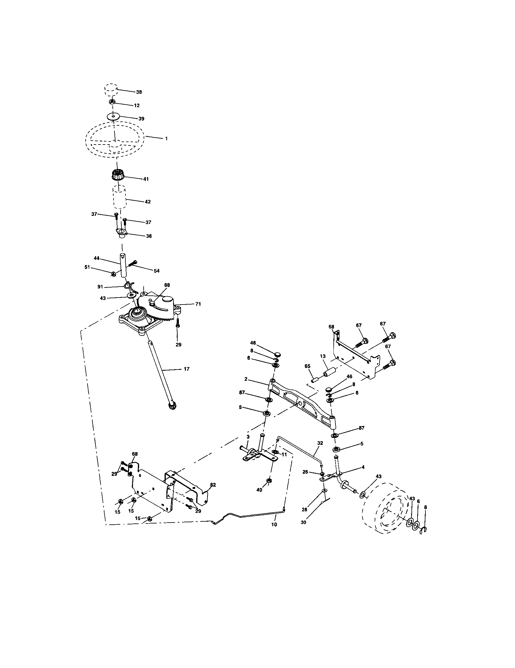 Steering Assembly Diagram and Parts List for 917273755  Craftsman Lawn Tractor