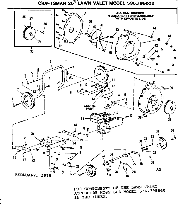Impeller And Wheel Assembly Diagram and Parts List for 536798602  Craftsman Lawn Mower