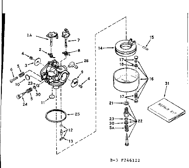Carburetor Diagram and Parts List for 143246122  Craftsman Engine