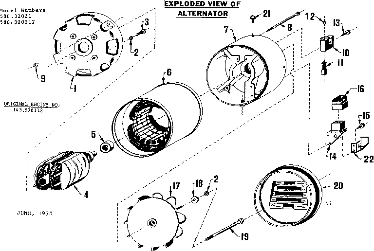 Stator Assembly Diagram and Parts List for 580320212  Craftsman Engine