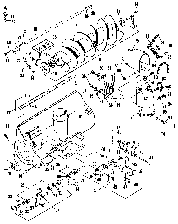 Auger  Assembly Diagram and Parts List for 842240744  Craftsman Snow Blower