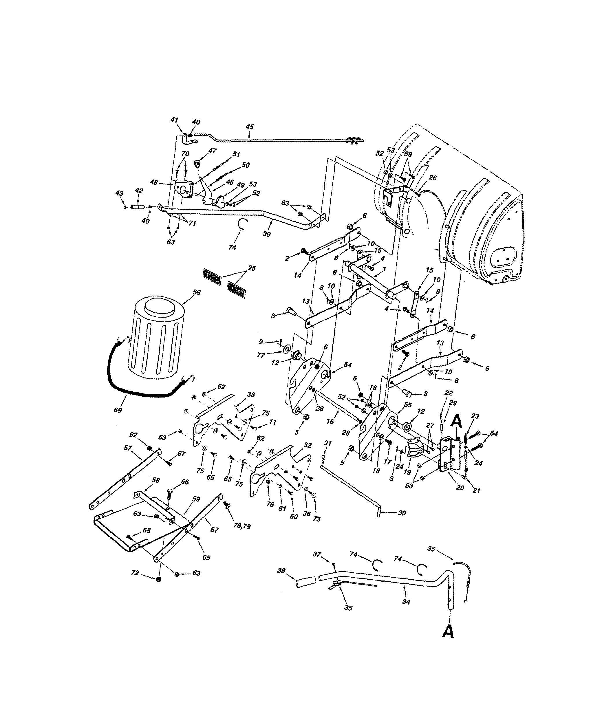 Keg/lift Shaft/chute Crank Rod Diagram and Parts List for 48624838  Craftsman Snow Blower