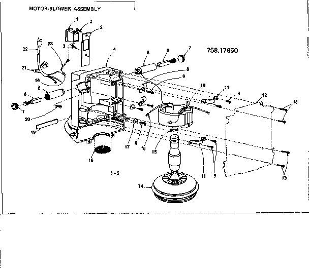 Motor-blower Asm Diagram and Parts List for 75817850  Craftsman Utility Vacuum