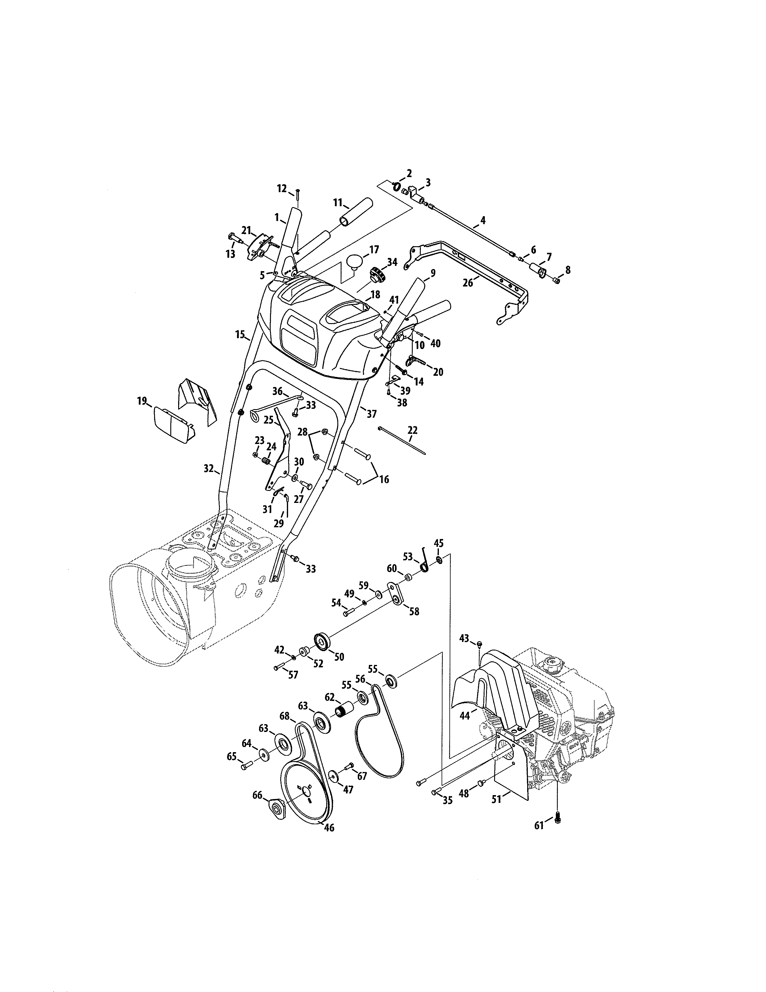 Handles/engine Diagram and Parts List for 247883941  Craftsman Snow Blower