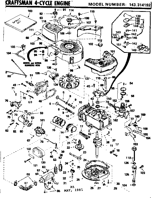 Replacement Parts Diagram and Parts List for 143314192  Craftsman Engine