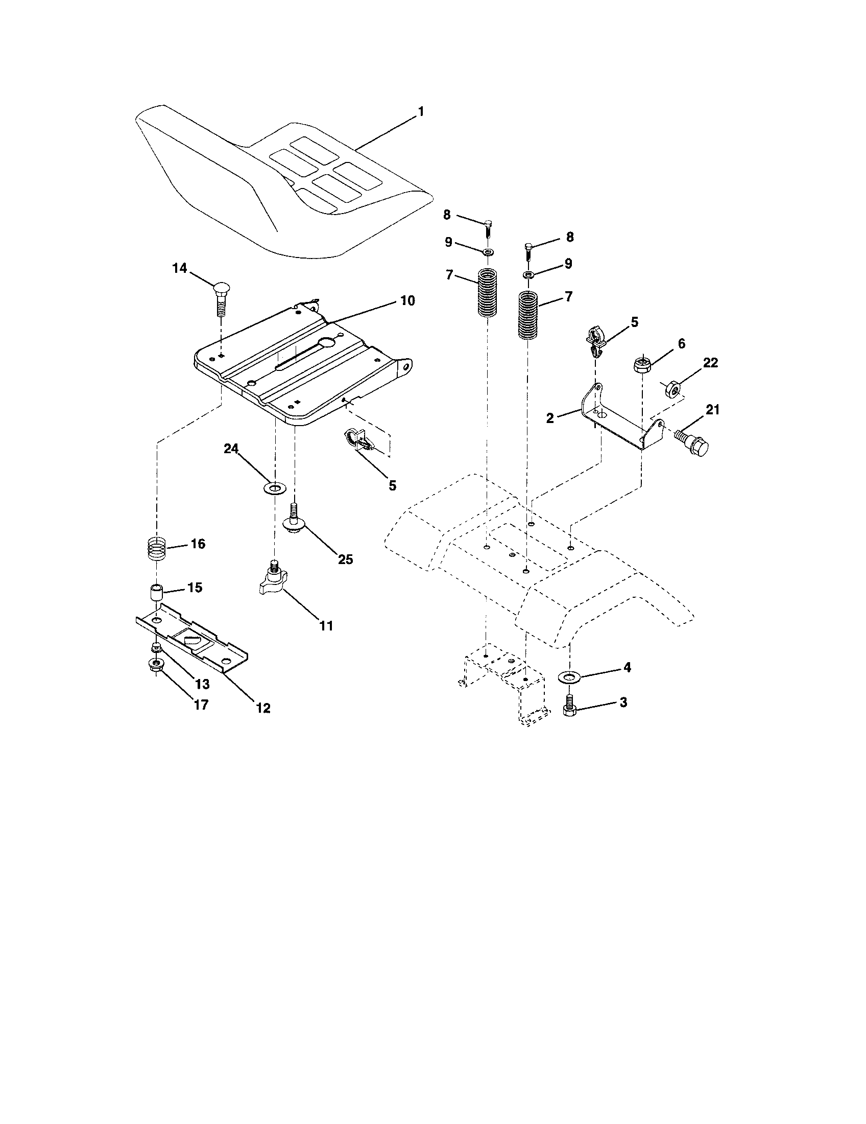 Seat Diagram and Parts List for 917257401  Craftsman Lawn Tractor
