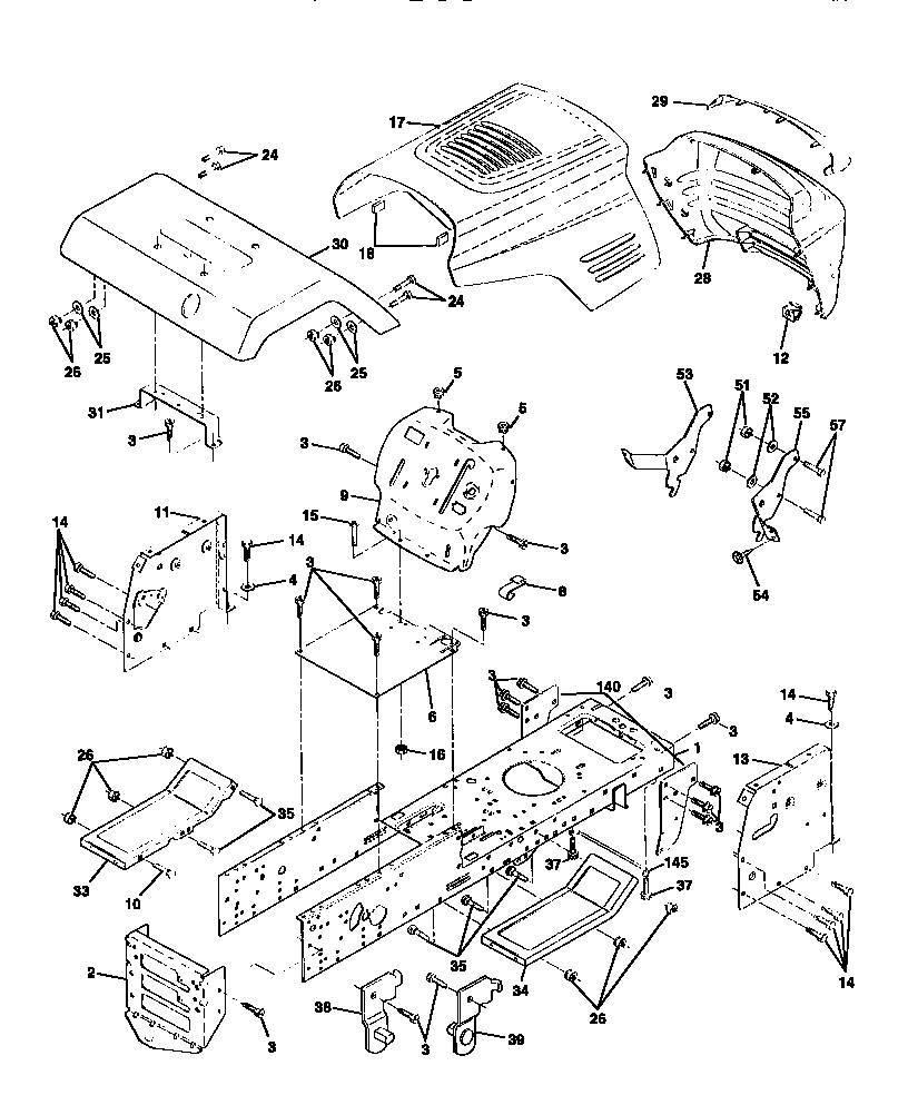Chassis And Enclosures Diagram and Parts List for 917270622  Craftsman Lawn Tractor