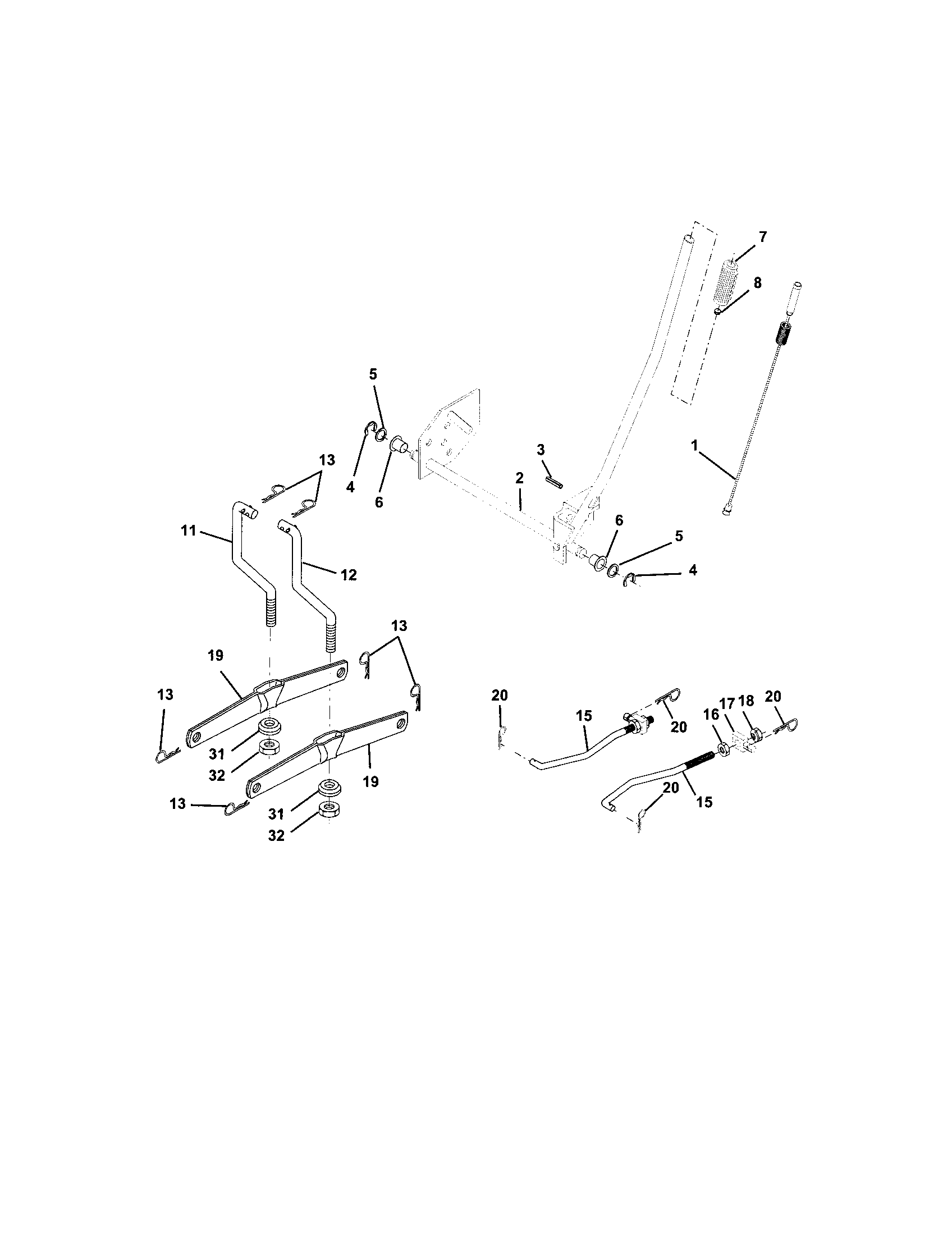 Lift Assembly Diagram and Parts List for 917272941  Craftsman Lawn Tractor
