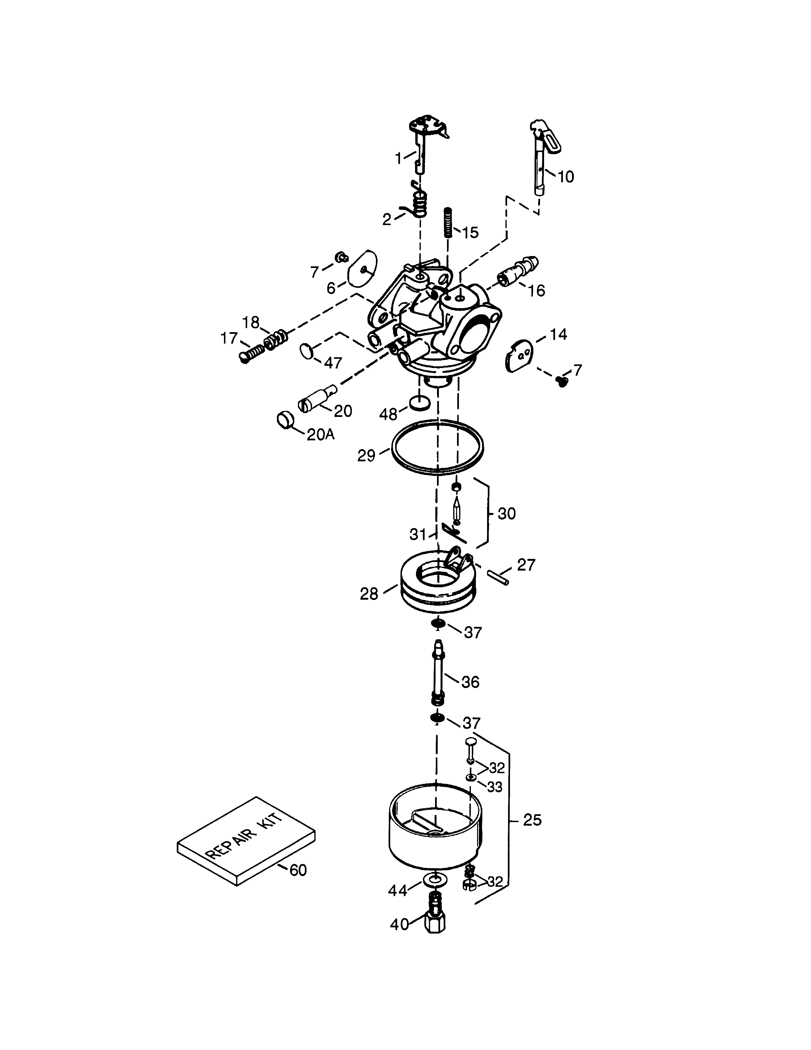 Carburetor Diagram and Parts List for 143031101  Craftsman Engine