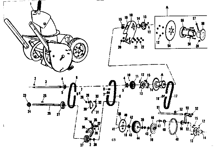 Drive Assembly Diagram and Parts List for 53682559  Craftsman Snow Blower