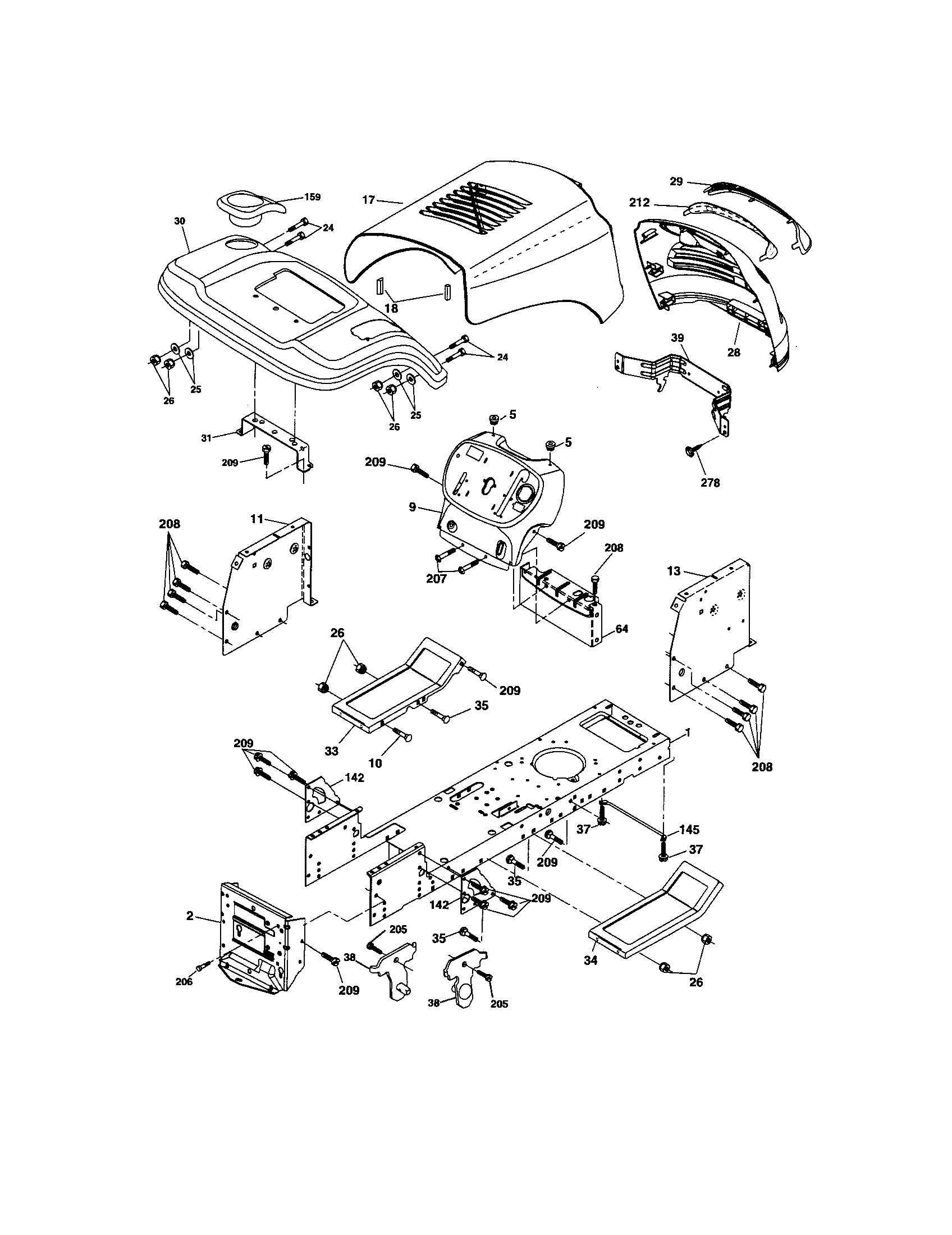 Chassis And Enclosures Diagram and Parts List for 917287032  Craftsman Lawn Tractor