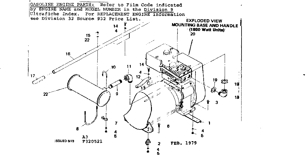 Mounting Base And Handle Diagram and Parts List for 580320521  Craftsman Engine