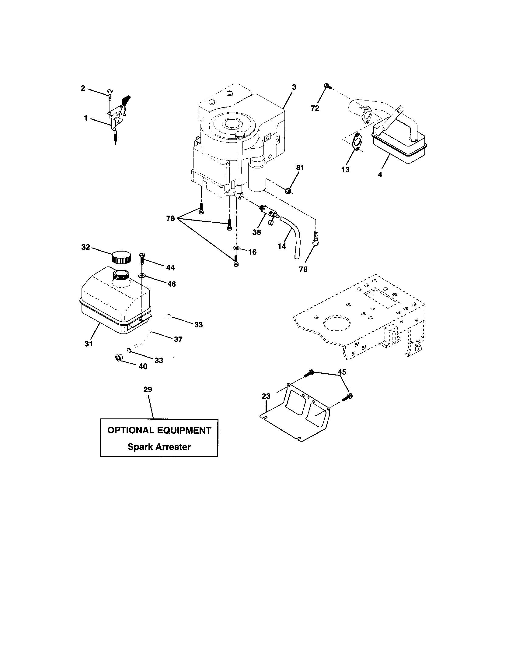 Engine Diagram and Parts List for 917273751  Craftsman Lawn Tractor