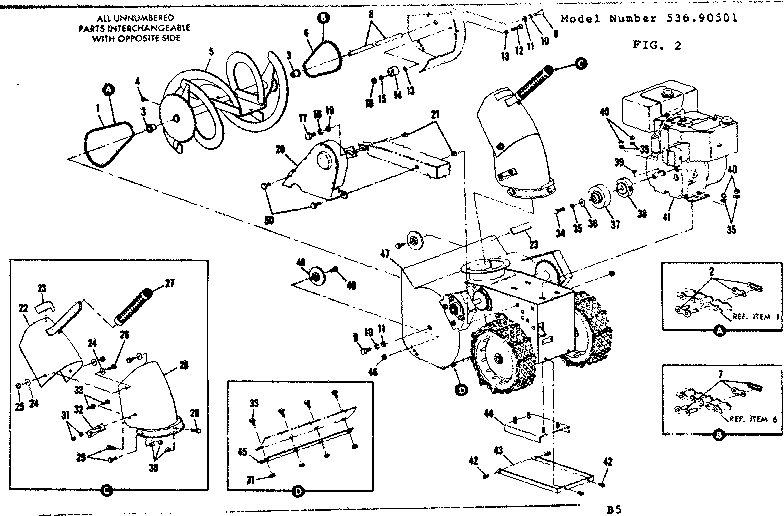 Engine Diagram and Parts List for 53690501  Craftsman Snow Blower
