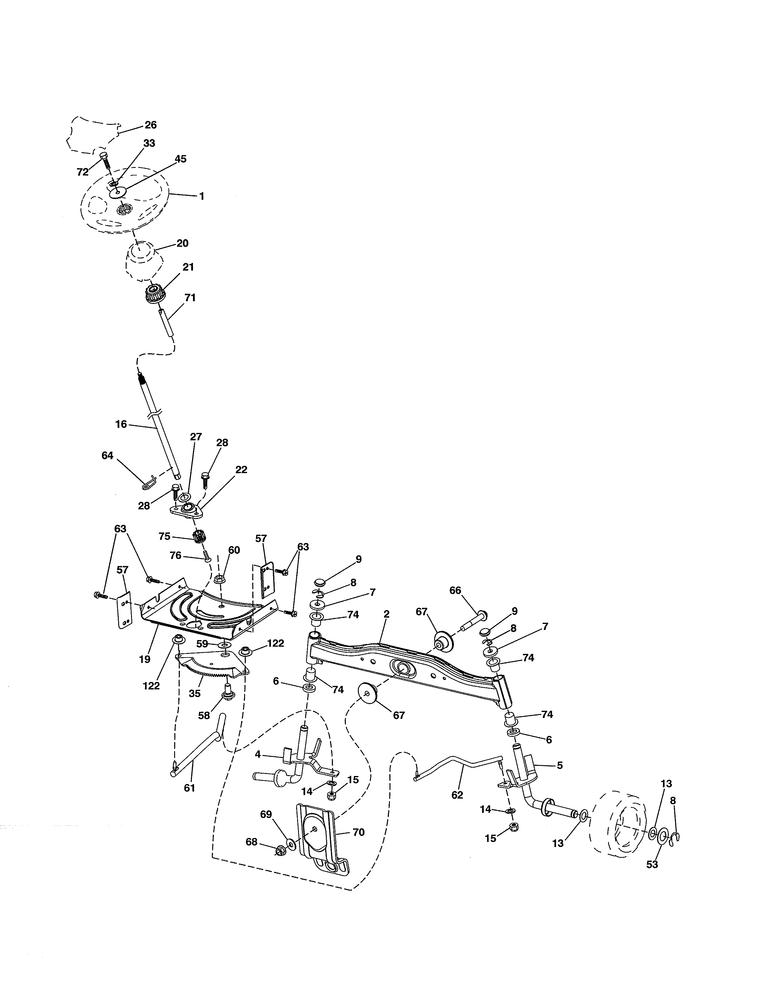Steering Assembly Diagram and Parts List for 917990380  Craftsman Lawn Tractor
