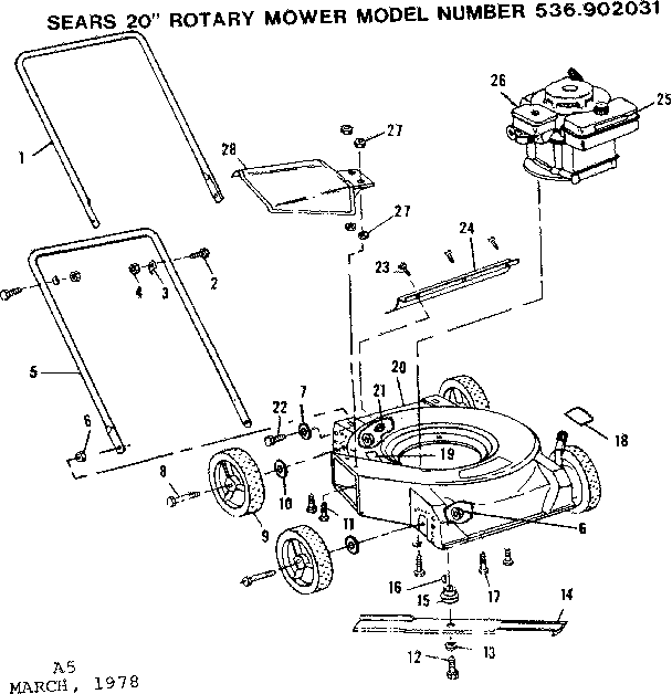 Replacement Parts Diagram and Parts List for 536902031  Craftsman Lawn Mower