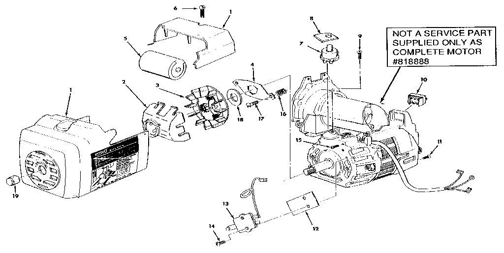 Unit Parts Diagram and Parts List for 818888  Craftsman Power Motor