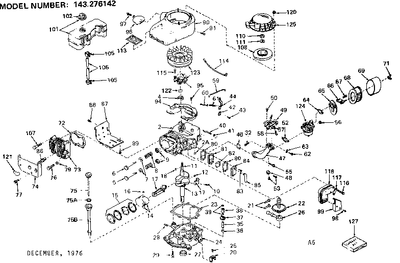 Replacement Parts Diagram and Parts List for 143276142  Craftsman Engine