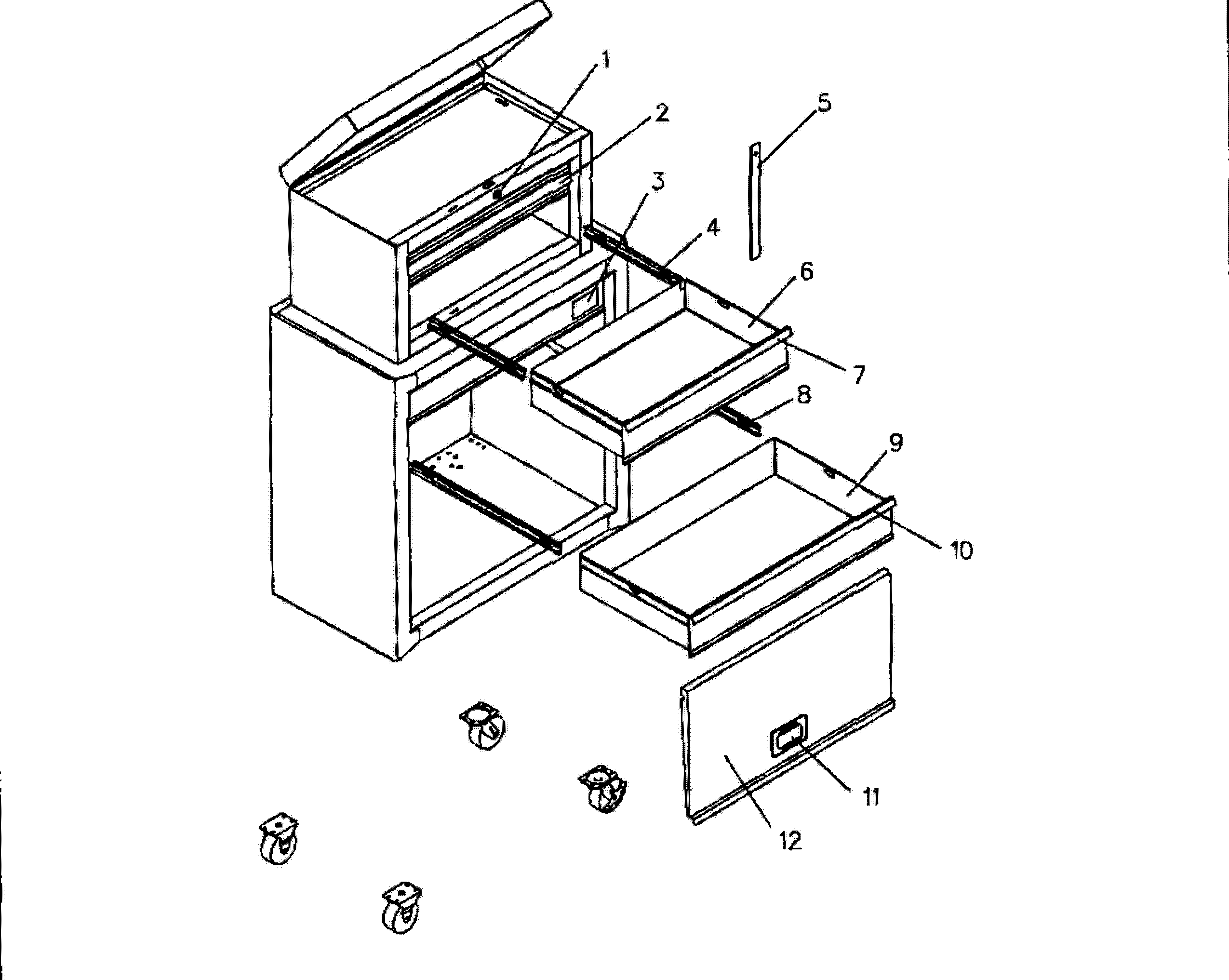 Tool Chest Diagram and Parts List for 70643101219-43  Craftsman Tool Stand & Cart