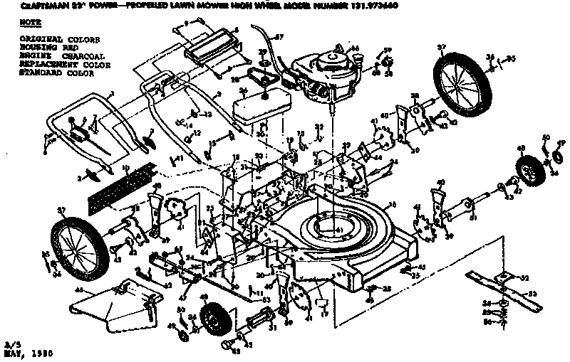 Mower Deck Diagram and Parts List for 131973660  Craftsman Lawn Mower