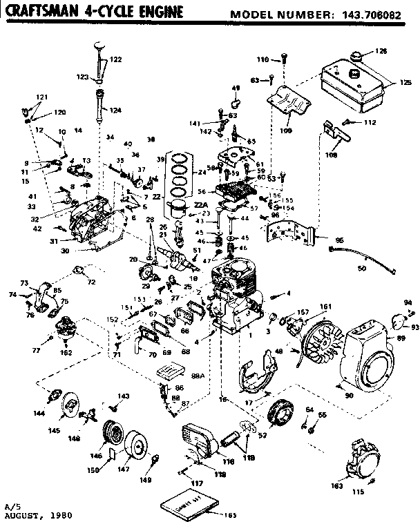 Engine Diagram and Parts List for 143706082  Craftsman Engine