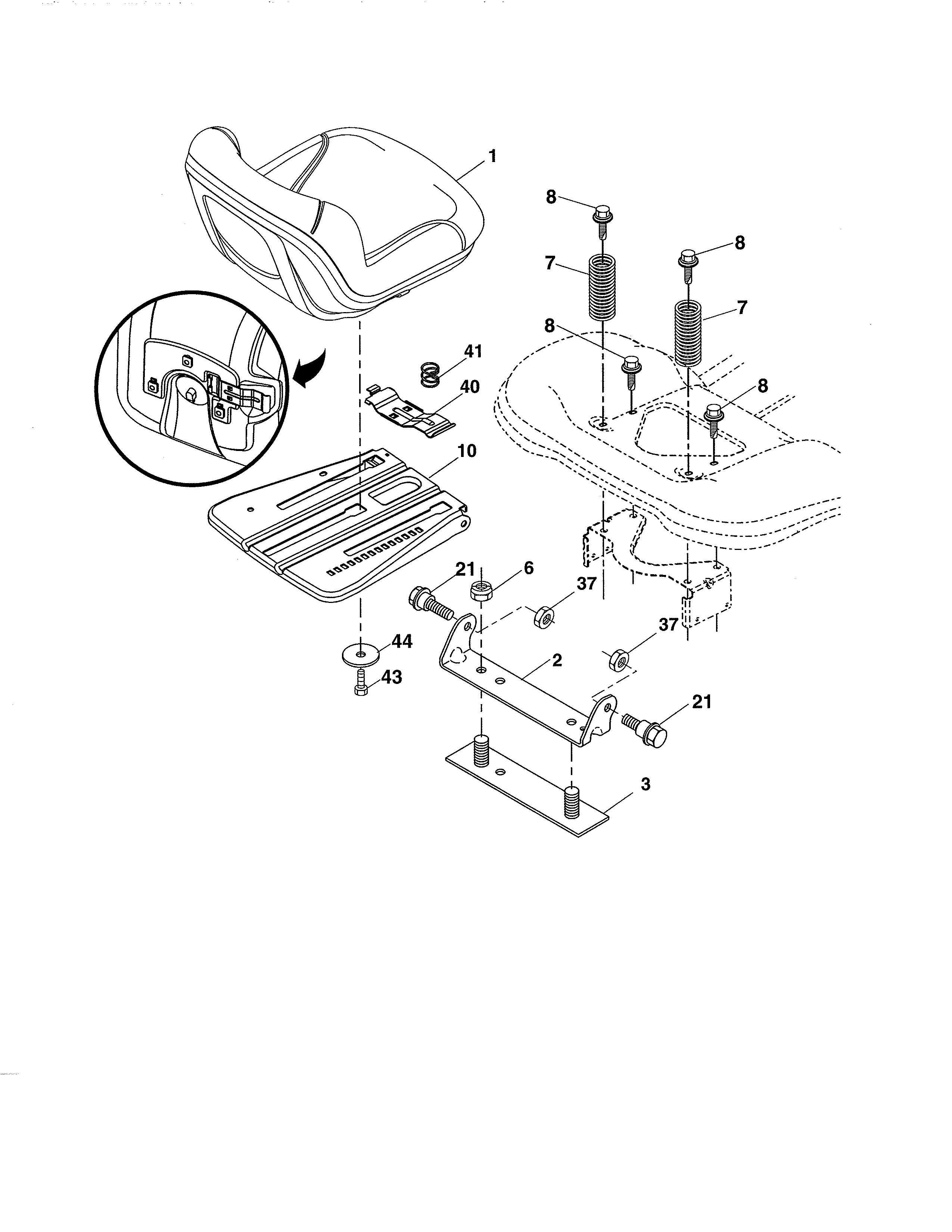 Seat Diagram and Parts List for 917992311  Craftsman Lawn Tractor