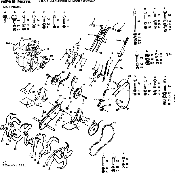 Replacement Parts Diagram and Parts List for 917299430  Craftsman Tiller