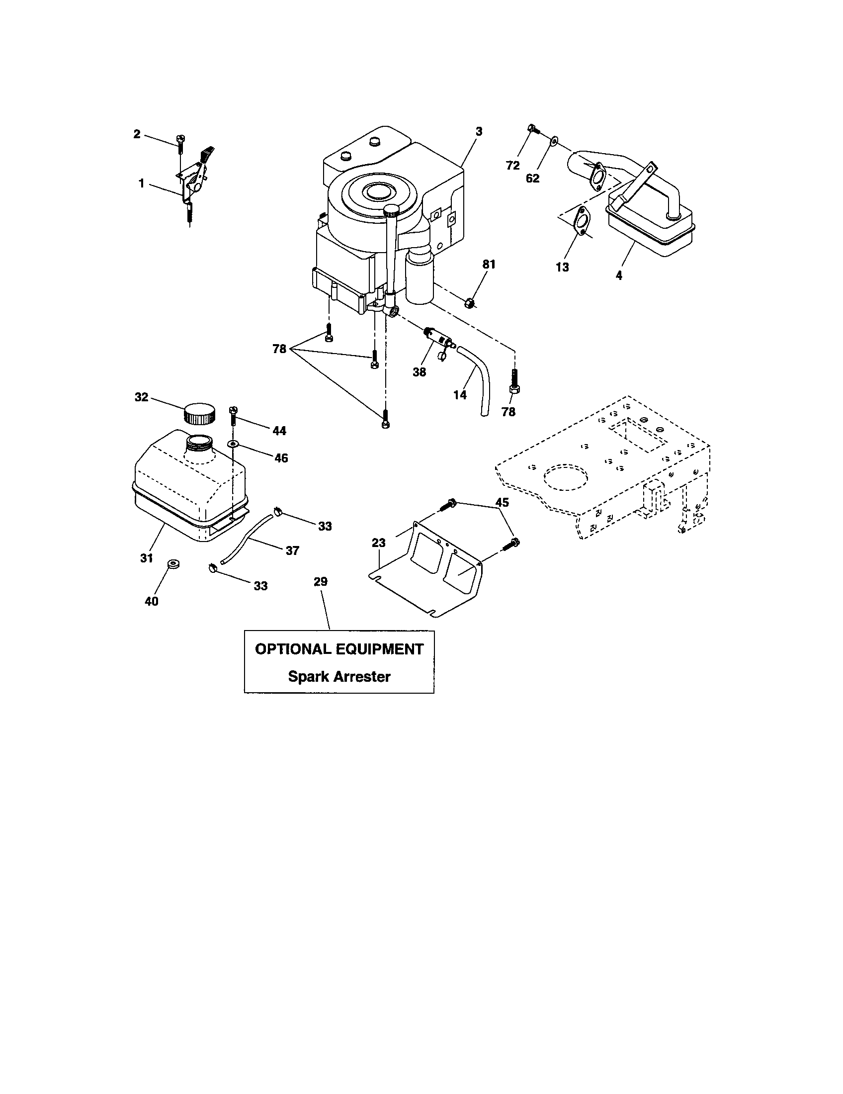 Engine Diagram and Parts List for 917277252  Craftsman Lawn Tractor